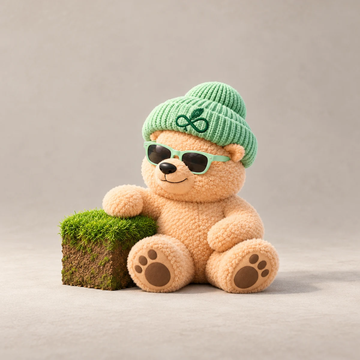 INFIRALS teddy with an embroidered logo representing Minecraft Realms